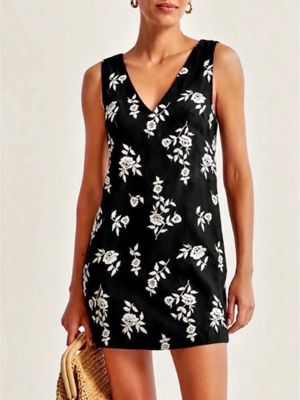 Abercrombie & Fitch Black Dress White Floral Embroidery Mini size M excellent co